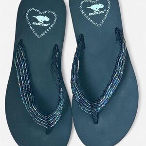Rocket Dog Women's Black Beaded Wedge Flip Flops